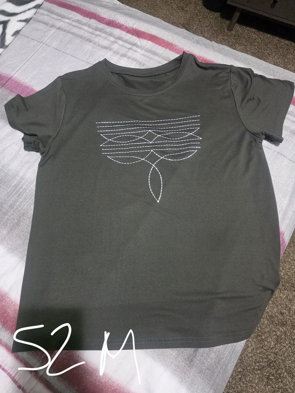 Dark Grey Short Sleeve Tee with White Stitch Design
